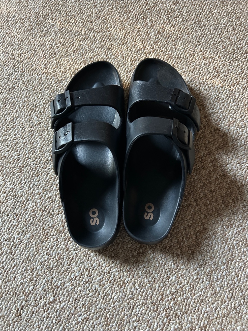 Black Double Buckle Slide Sandals